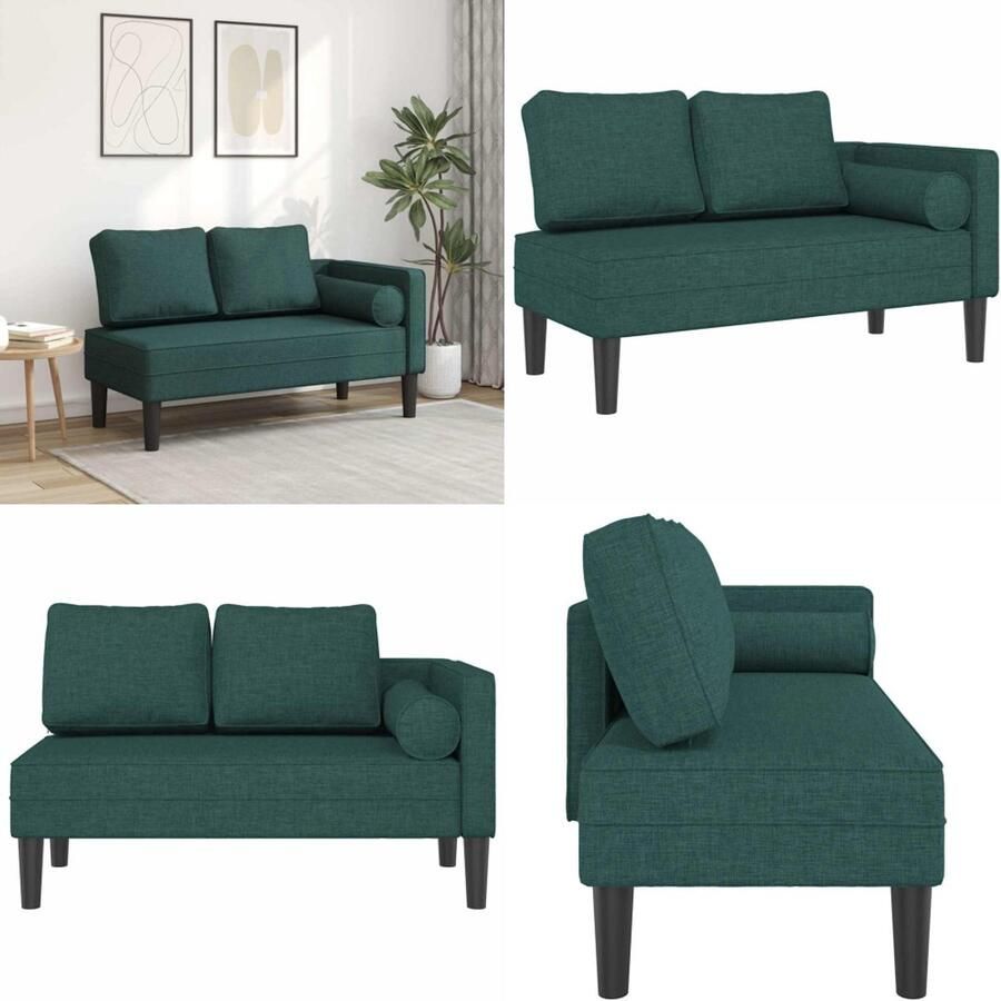 VidaXL Chaise longue met kussens stof donkergroen Chaise Longue Chaise Longues Loungebank Divan