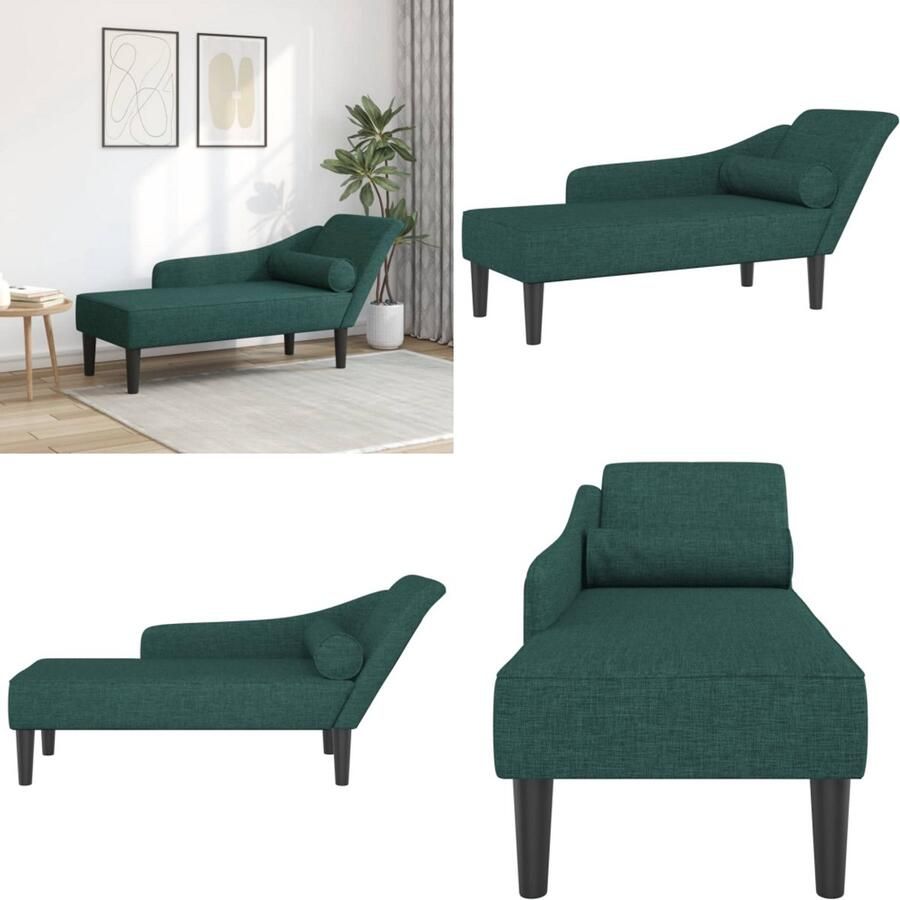 VidaXL Chaise longue met kussens stof donkergroen Chaise Longue Chaise Longues Loungebank Divan