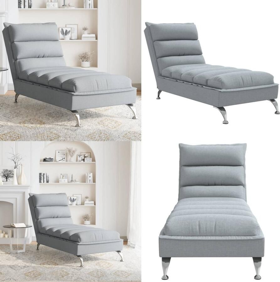 VidaXL Chaise longue met kussens stof lichtgrijs Chaise Longue Chaise Longues Chaise Longue Stoel Chaise Longue Bank