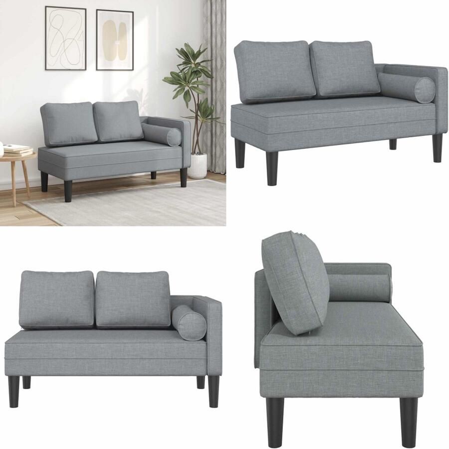 VidaXL Chaise longue met kussens stof lichtgrijs Chaise Longue Chaise Longues Loungebank Divan