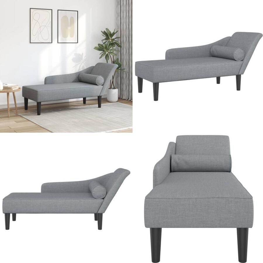 VidaXL Chaise longue met kussens stof lichtgrijs Chaise Longue Chaise Longues Loungebank Divan