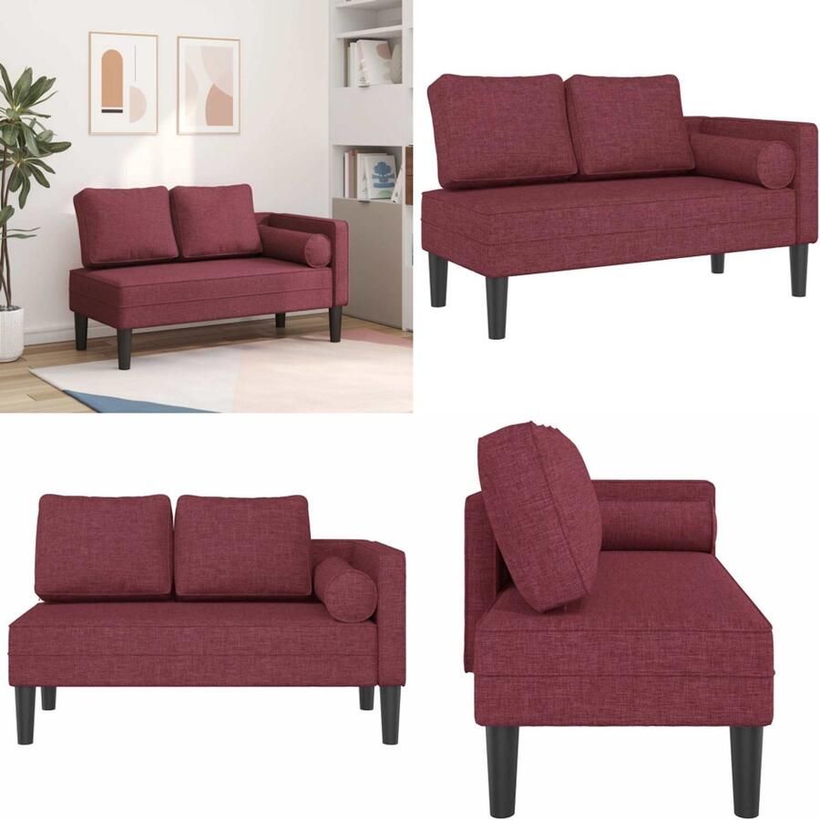 VidaXL Chaise longue met kussens stof wijnrood Chaise Longue Chaise Longues Loungebank Divan