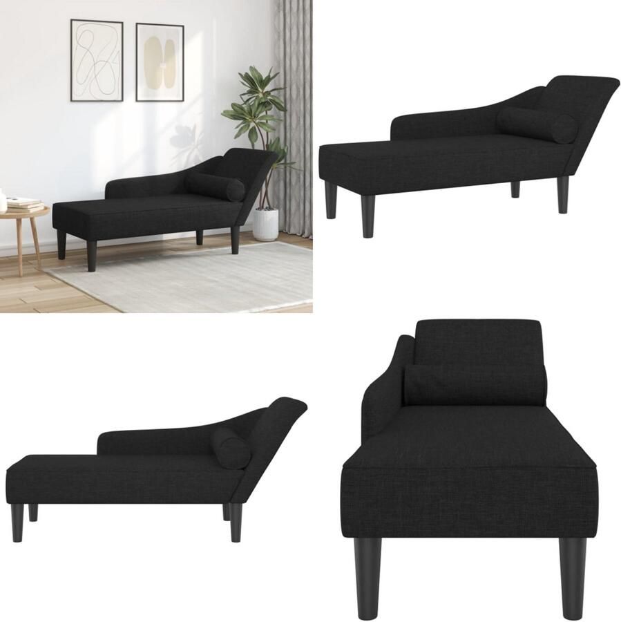 VidaXL Chaise longue met kussens stof zwart Chaise Longue Chaise Longues Loungebank Divan