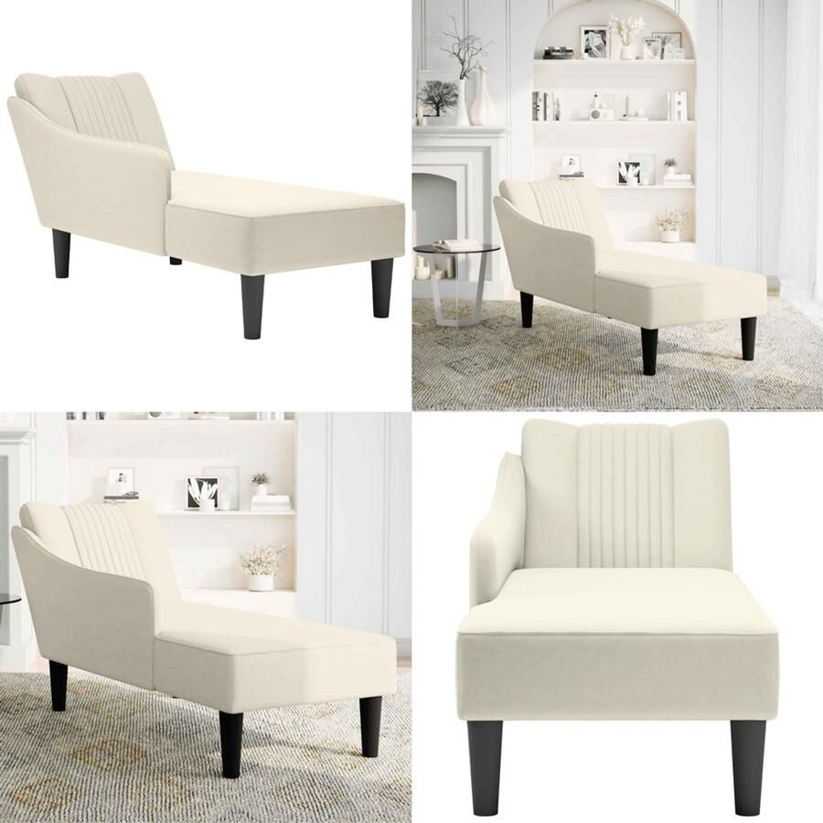 VidaXL Chaise longue met rechterarmleuning fluweel crèmekleurig Chaise Longue Chaise Longues Chaise Lounge Stoel Chaise Lounge Fauteuil