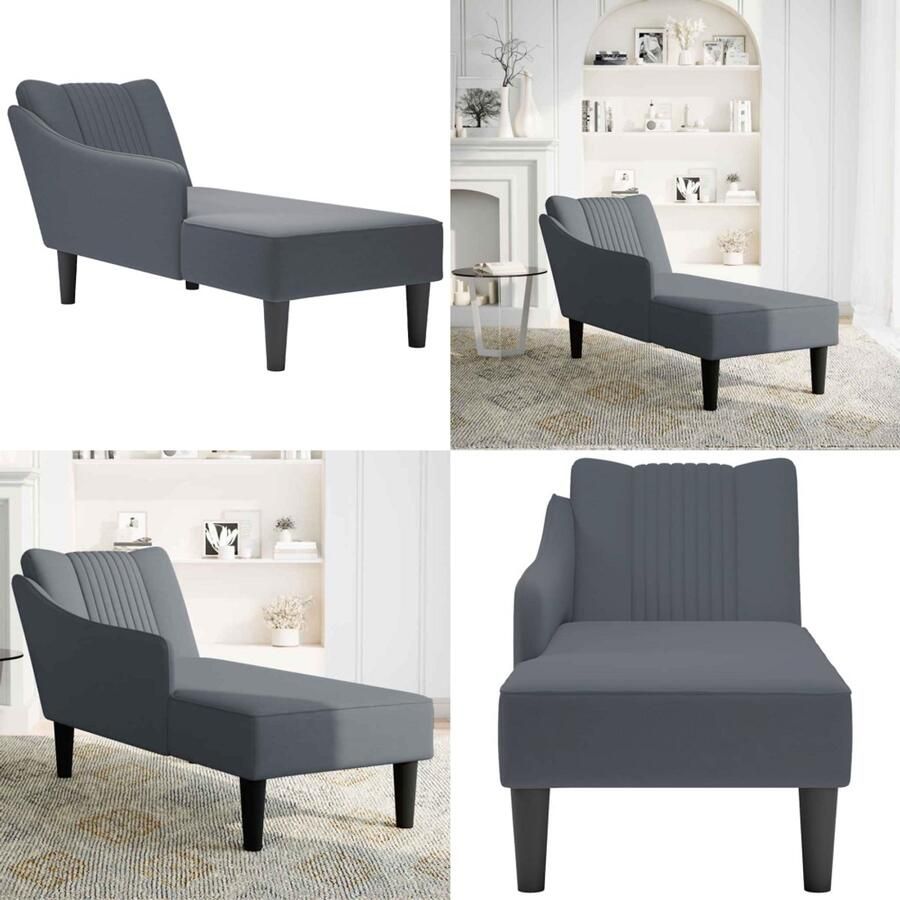 VidaXL Chaise longue met rechterarmleuning fluweel donkergrijs Chaise Longue Chaise Longues Chaise Lounge Stoel Chaise Lounge Fauteuil