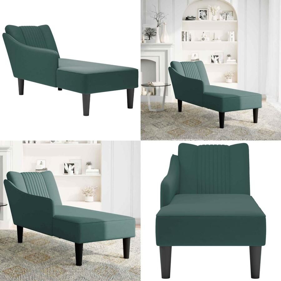 VidaXL Chaise longue met rechterarmleuning fluweel donkergroen Chaise Longue Chaise Longues Chaise Lounge Stoel Chaise Lounge Fauteuil