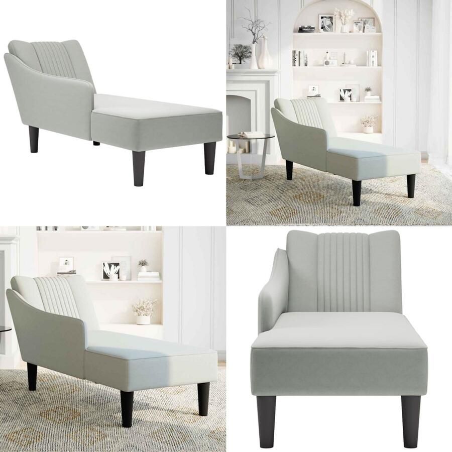 VidaXL Chaise longue met rechterarmleuning fluweel lichtgrijs Chaise Longue Chaise Longues Chaise Lounge Stoel Chaise Lounge Fauteuil