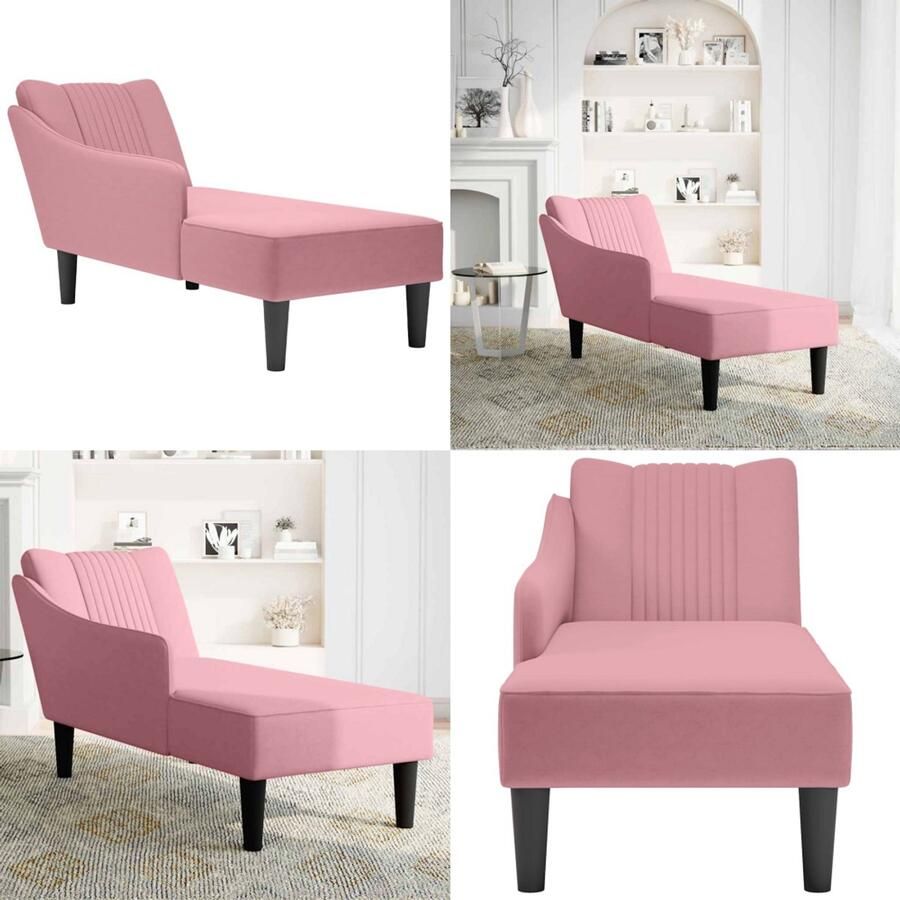 VidaXL Chaise longue met rechterarmleuning fluweel roze Chaise Longue Chaise Longues Chaise Lounge Stoel Chaise Lounge Fauteuil