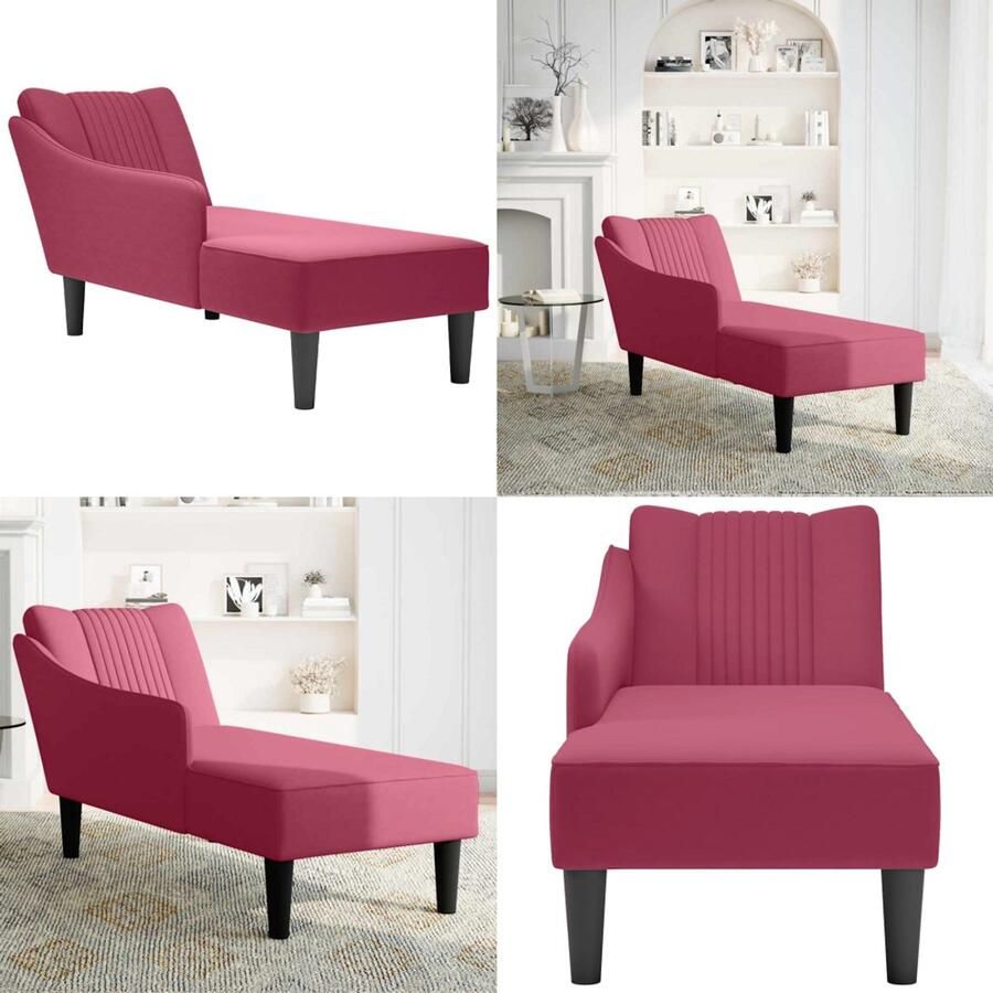 VidaXL Chaise longue met rechterarmleuning fluweel wijnrood Chaise Longue Chaise Longues Chaise Lounge Stoel Chaise Lounge Fauteuil