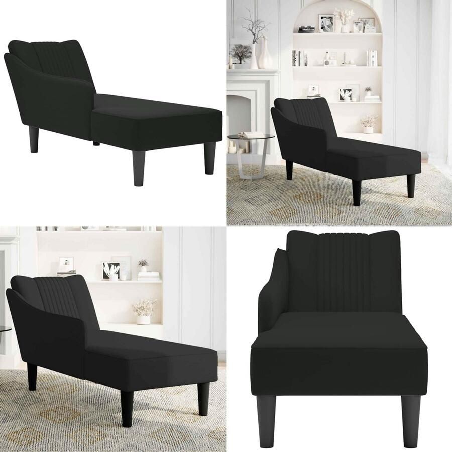 VidaXL Chaise longue met rechterarmleuning fluweel zwart Chaise Longue Chaise Longues Chaise Lounge Stoel Chaise Lounge Fauteuil