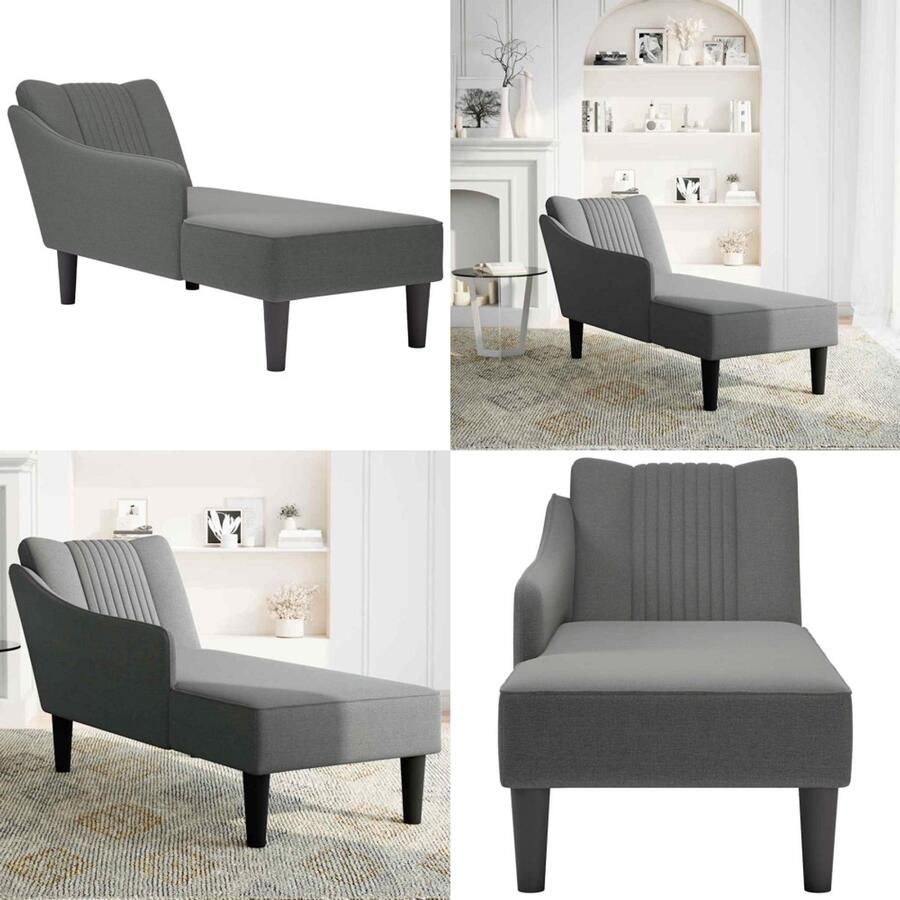 VidaXL Chaise longue met rechterarmleuning stof donkergrijs Chaise Longue Chaise Longues Chaise Lounge Stoel Chaise Lounge Bank Stoel