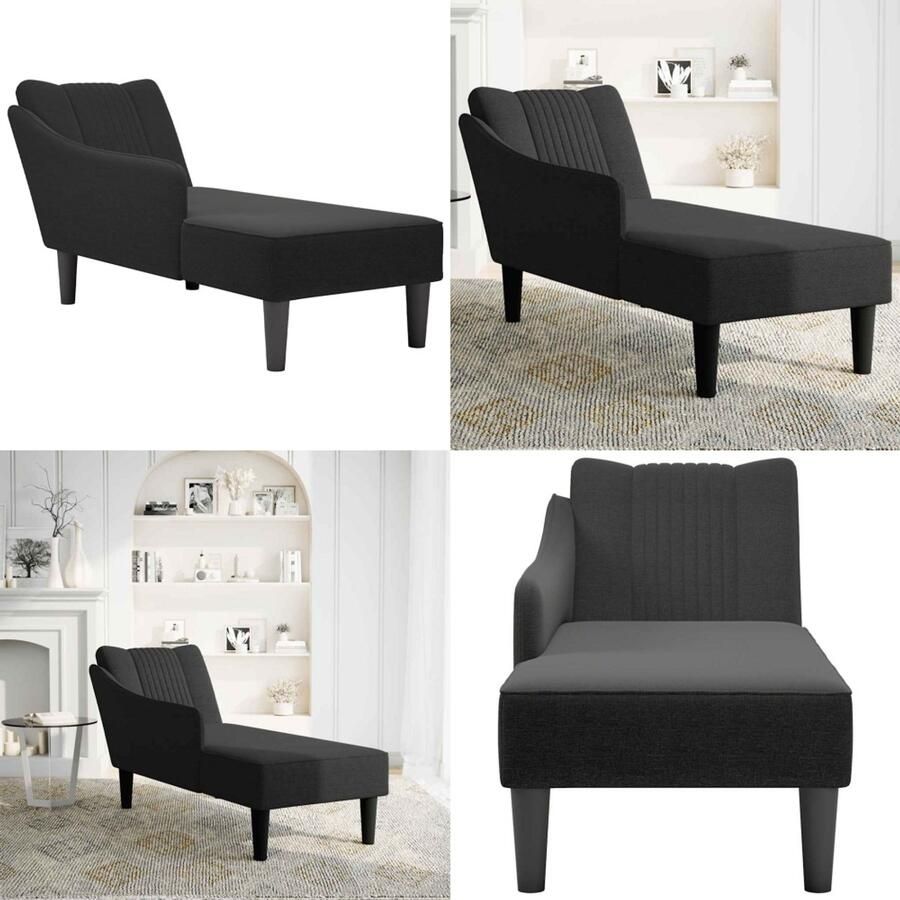 VidaXL Chaise longue met rechterarmleuning stof zwart Chaise Longue Chaise Longues Chaise Lounge Stoel Chaise Lounge Bank Stoel