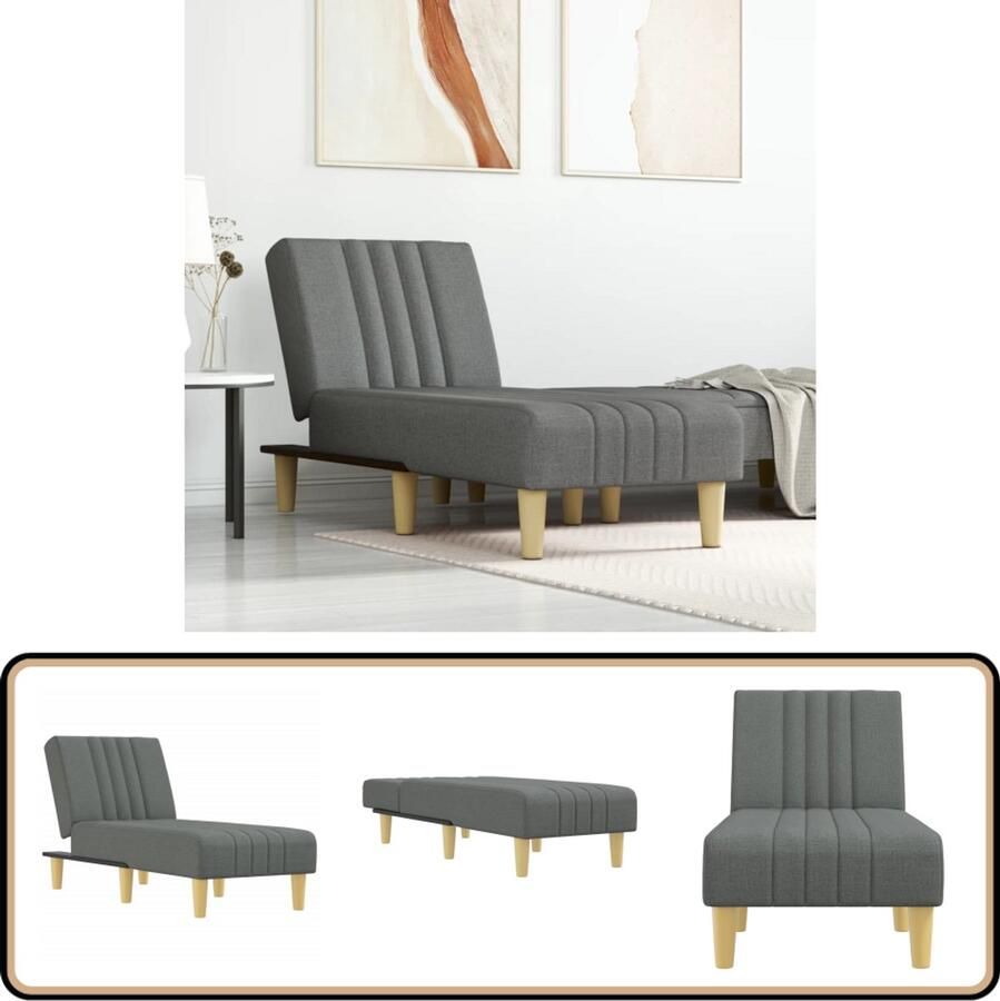 VidaXL Chaise longue stof donkergrijs Chaise Lounge Loungestoel Relaxfauteuil Comfortabel Meubilair Grijs Meubilair Design Fauteuil Slaapbank