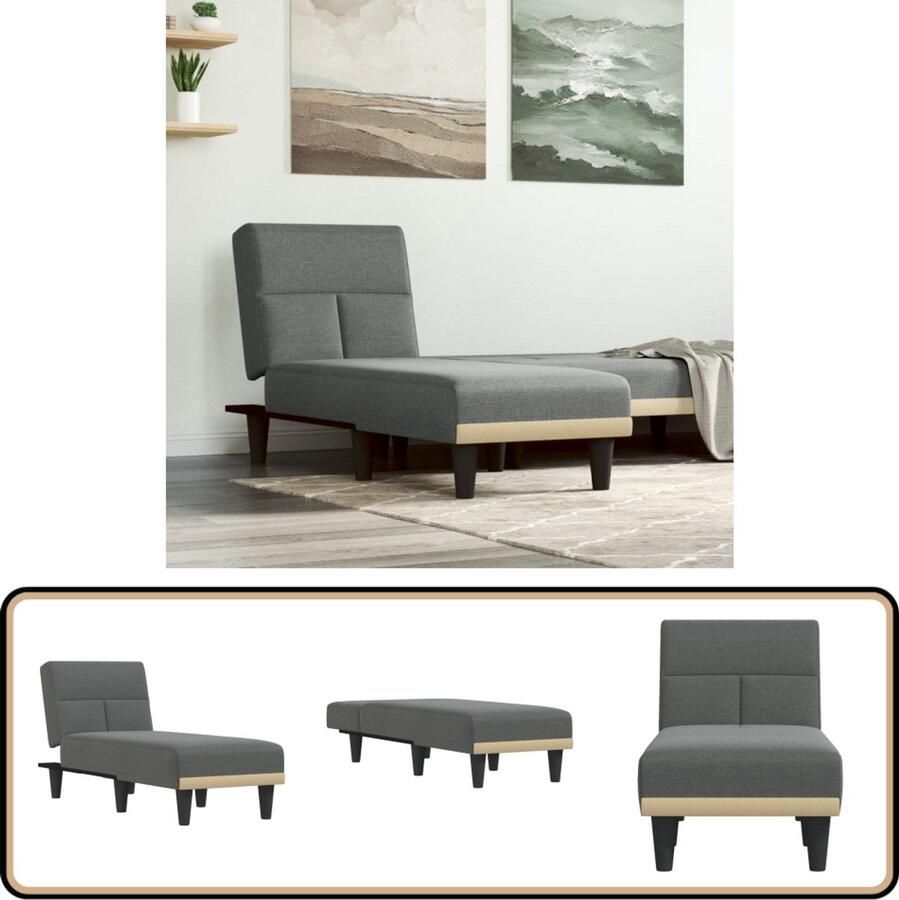 VidaXL Chaise longue stof donkergrijs Verstelbare Chaise Lounge Loungestoel Grijs Relaxfauteuil Comfortabele Fauteuil Slaapbank