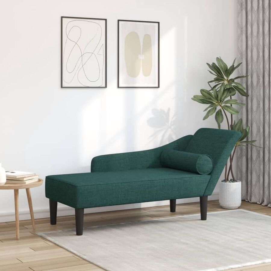 VidaXL Chaise longue Stof Donkergroen Inclusief Kussens Chaise Longue Chaise Longues Loungebank Divan