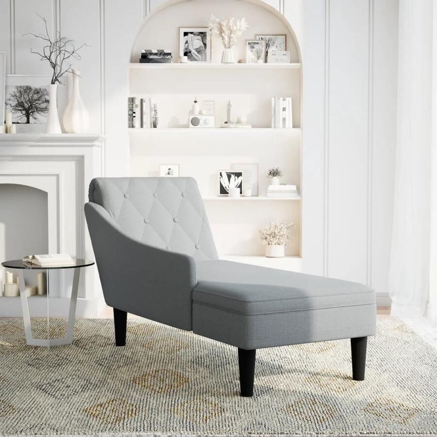 The Living Store Chaise longue met kussen en rechterarmleuning stof lichtgrijs Chaise Lounge Relaxstoel Leesbank Comfortabele Stoel Velours Fauteuil - Foto 3
