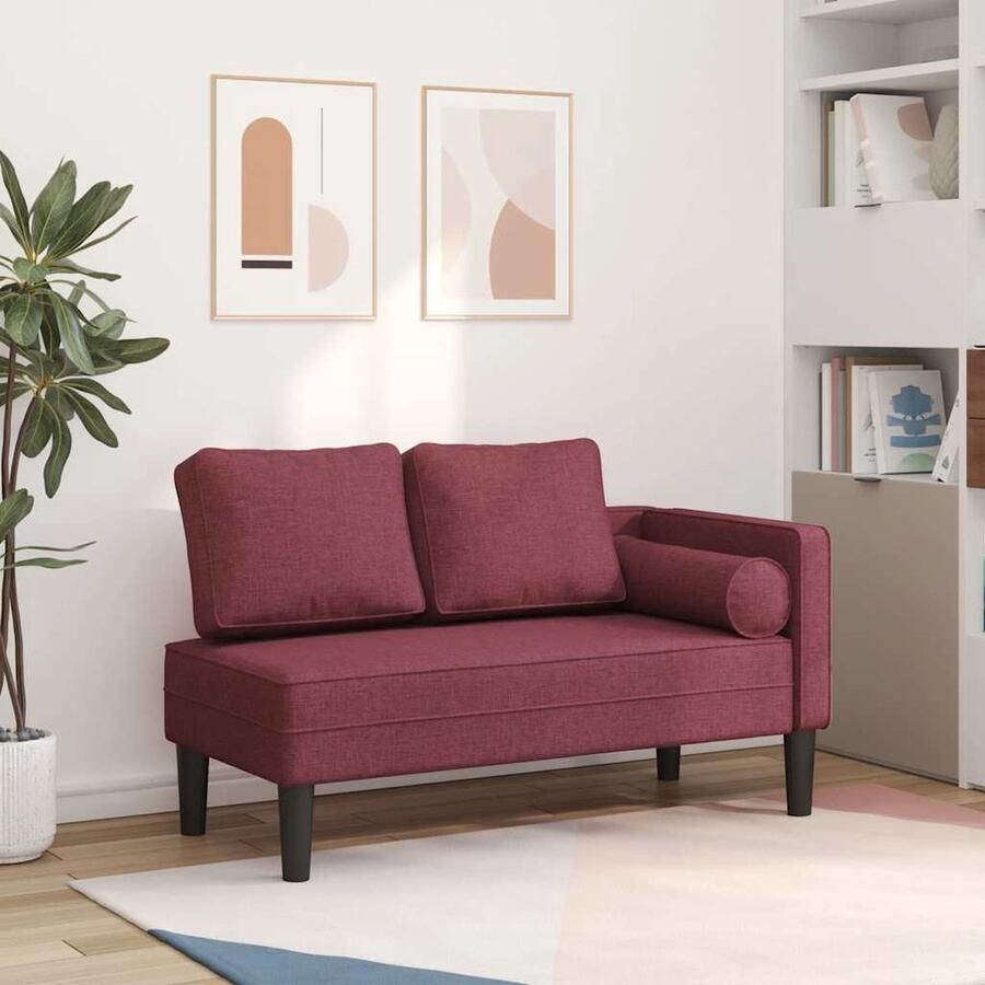VidaXL Chaise longue Stof Wijnrood Inclusief kussens Chaise Lounge Loungebank Tuinmeubelen Buitenleven Relaxen Rood Meubilair Comfortabel Zitten - Foto 2