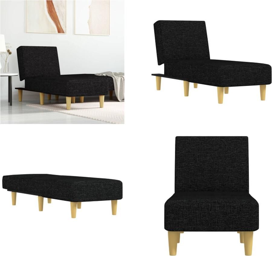 VidaXL -Chaise-longue-stof-zwart - Foto 4