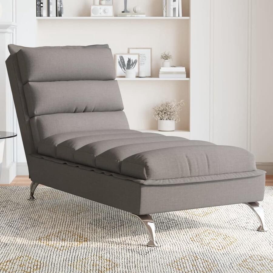 VidaXL Chaise longue Taupe Inclusief kussens Lounge Stoel Chaise Longue Relaxstoel Tuinmeubilair Buitenkamer Loungestoel Taupe Design Fauteuil Modern Meubilair Comfortstoelen