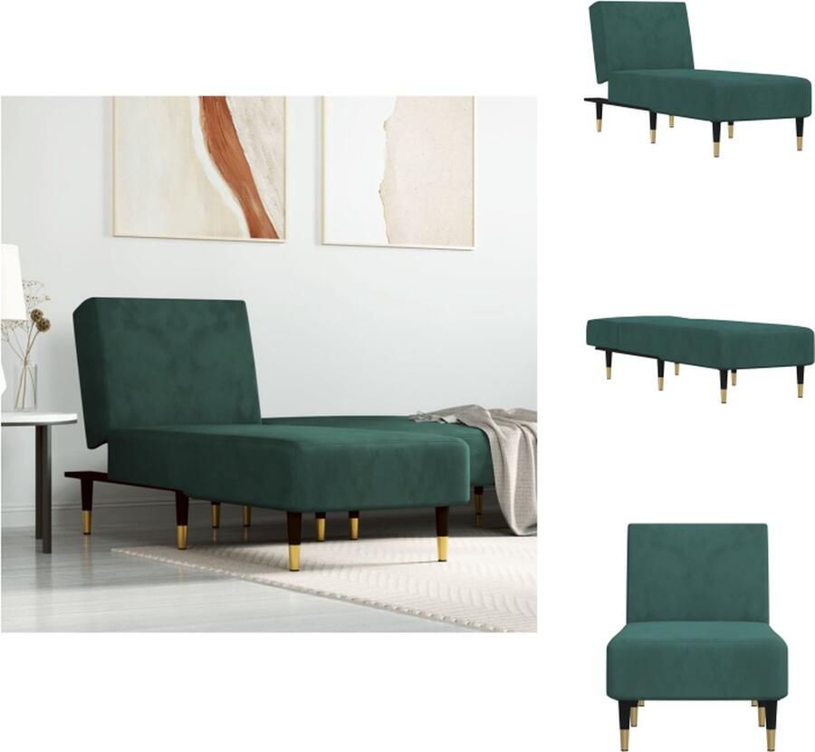 VidaXL Chaise longue Verstelbaar Donkergroen Fluweel 55 x 140 x 70 cm Stabiel frame Comfortabel Chaise longue - Foto 2