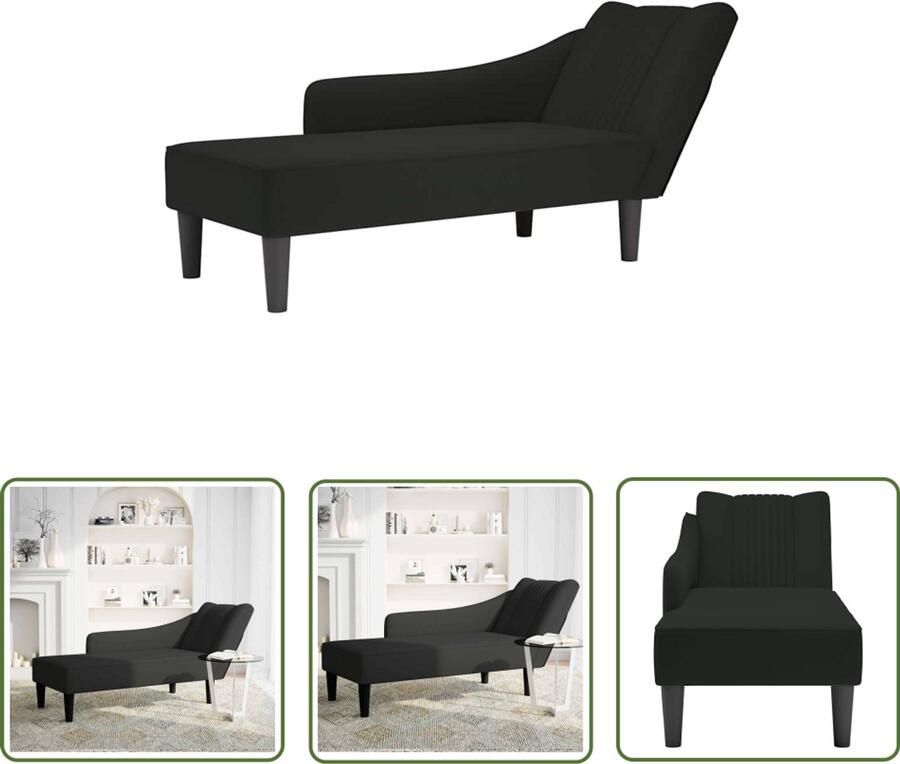 The Living Store Chaise longue met rechterarmleuning fluweel zwart Comfortabele Fauteuil Chaise Lounge Relaxfauteuil Velours Fauteuil Zwarte Chaise Longue