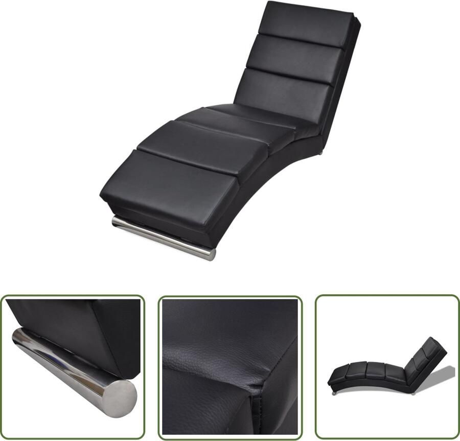 The Living Store Chaise longue kunstleer zwart Ligstoel Chaise Lounge Loungestoel Tuinmeubilair Buitenmeubels