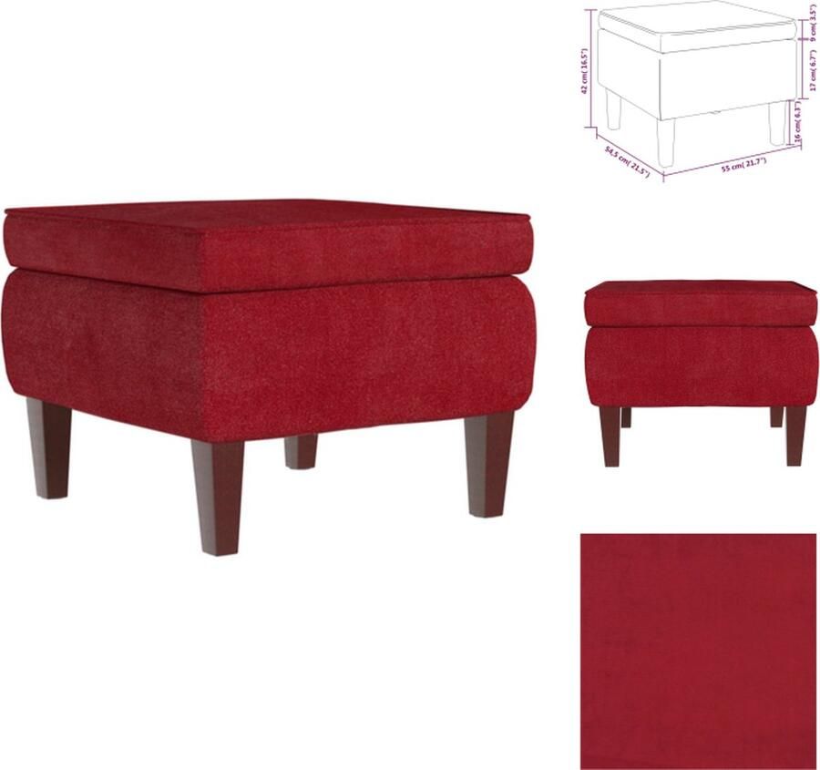 VidaXL Kruk Krukken Voetenbank Voetensteun Kruk met houten poten fluweel wijnrood - Foto 2