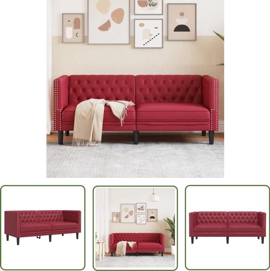 The Living Store Tweezitsbank Chesterfield-stijl kunstleer wijnrood Tweezitsbank Chesterfiel Style Lederlook Kunstleder Lounge Bank