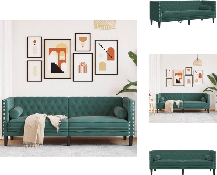 VidaXL Chesterfield Bank Chesterfield Banken 3-zitsbank 3-zitsbanken Driezitsbank Chesterfield-stijl en bolsters fluweel donkergroen