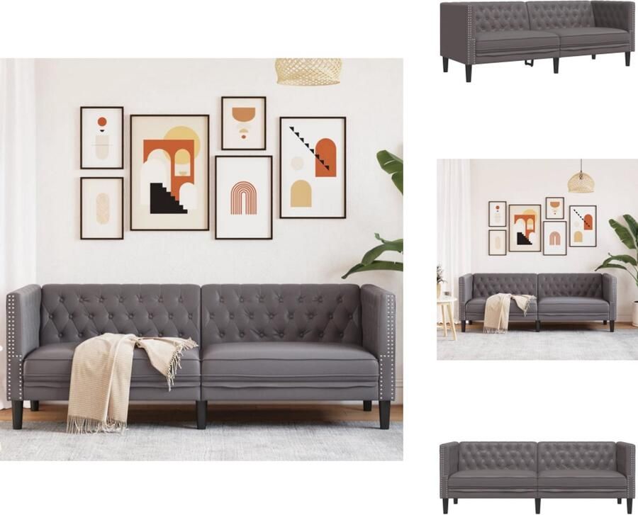 VidaXL Chesterfield Bank Chesterfield Banken 3-zitsbank 3-zitsbanken Driezitsbank Chesterfield-stijl kunstleer grijs