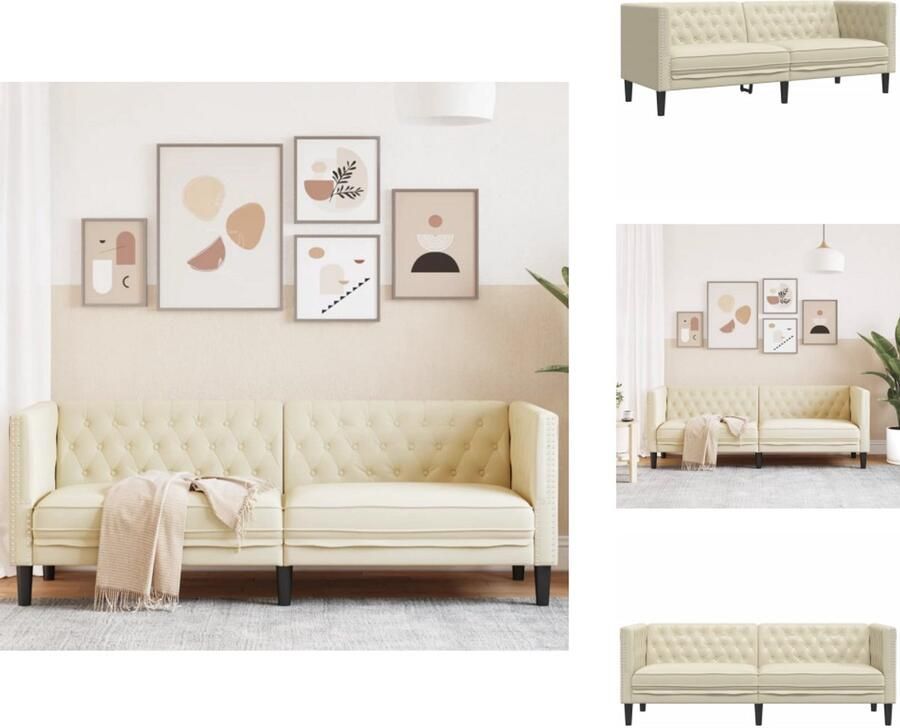 VidaXL Chesterfield Bank Chesterfield Banken 3-zitsbank 3-zitsbanken Driezitsbank Chesterfield-stijl kunstleer crèmekleurig