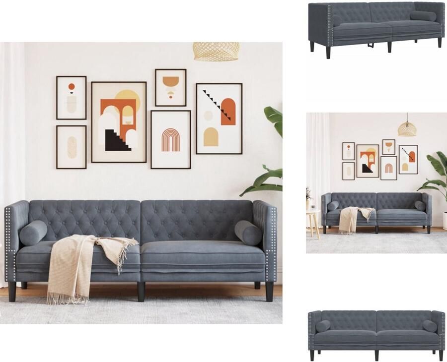 VidaXL Chesterfield Bank Chesterfield Banken 3-zitsbank 3-zitsbanken Driezitsbank Chesterfield-stijl en bolsters fluweel donkergrijs
