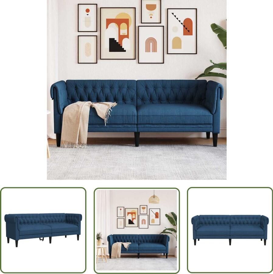VidaXL Chesterfield Bank Drie Gezitsbank Driezitsbank Chesterfield-stijl stof blauw Lederlook Bank Stoffen Bank Salontafel