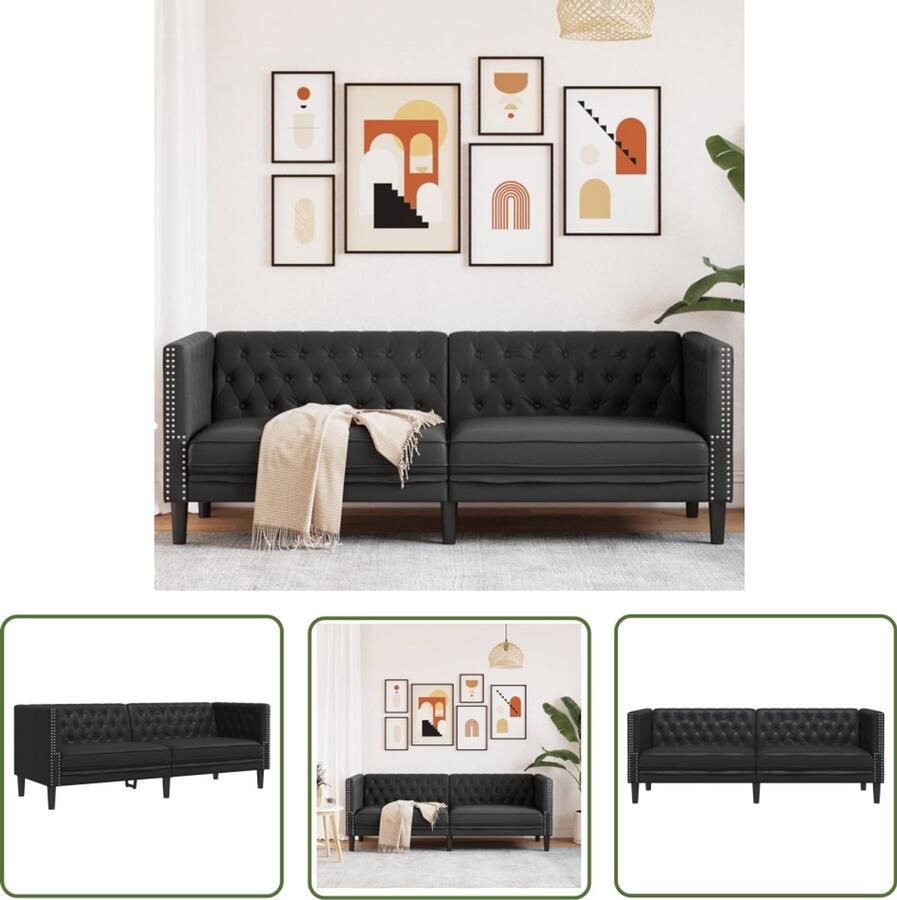 The Living Store Driezitsbank Chesterfield-stijl kunstleer zwart Drie Zits Bank Chesterfield Bank Lederlook Bank Lounge Bank Salontafel