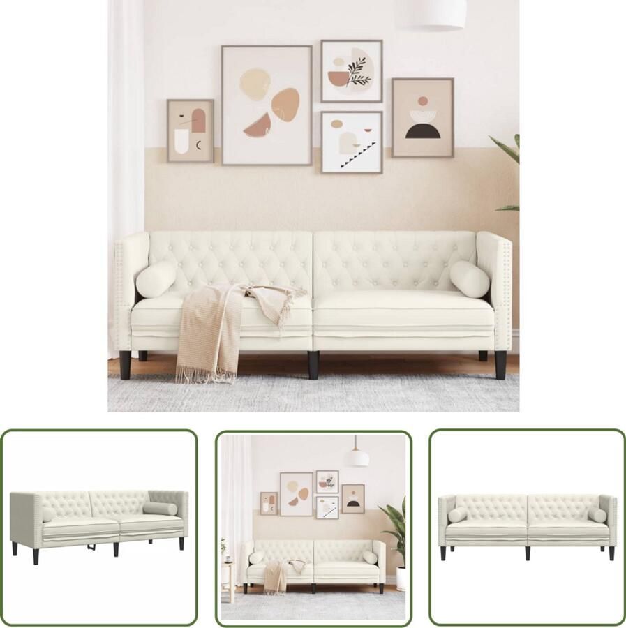 VidaXL Chesterfield Bank Drie Zits Bank Driezitsbank Chesterfield-stijl met bolsters fluweel crèmekleur Fluweel Bank Creme Bank Salontafel