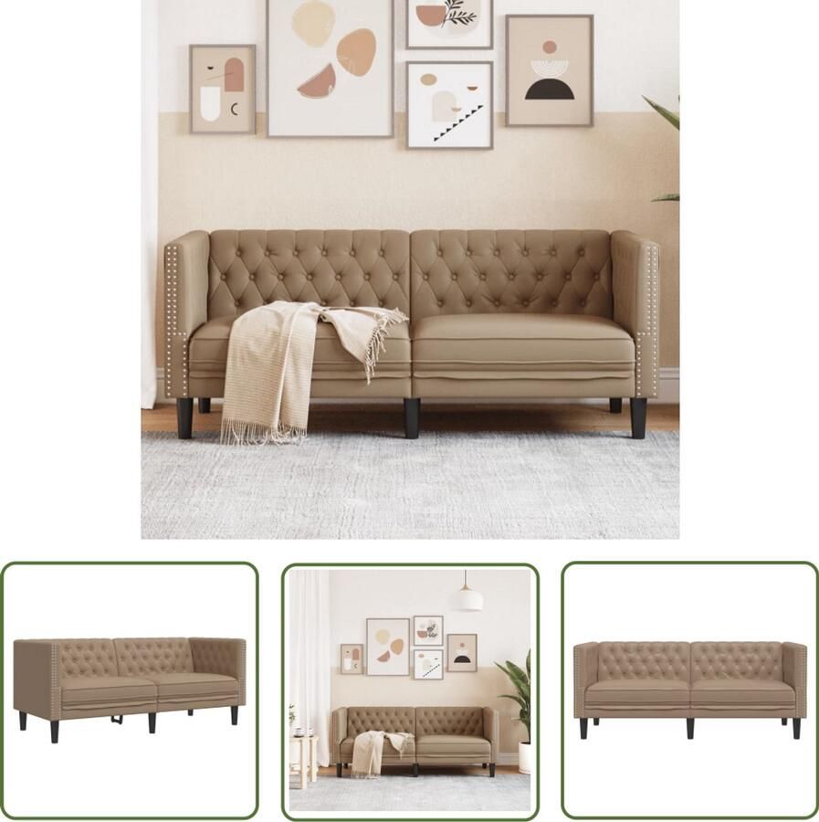 The Living Store Tweezitsbank Chesterfield-stijl kunstleer cappuccinokleurig Twee Persoons Bank Chesterfield Bank Lederlook Bank Bruine Bank Salontafel