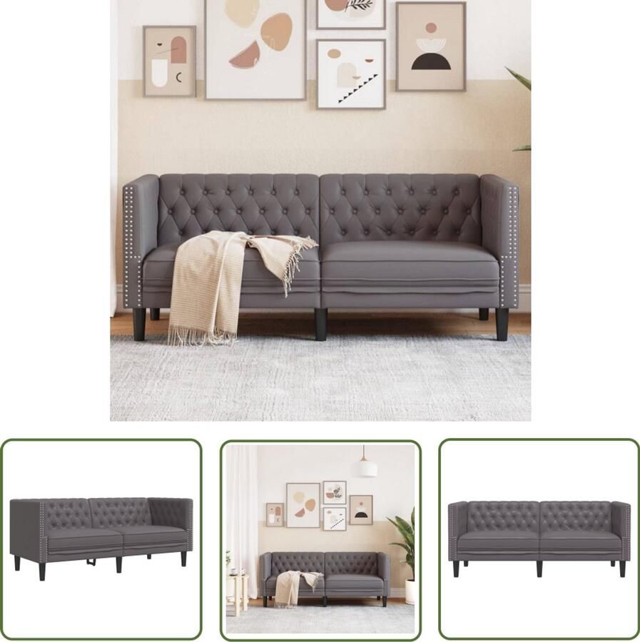 The Living Store Tweezitsbank Chesterfield-stijl kunstleer grijs Twee Persoons Bank Chesterfield Bank Grijze Bank Lederlook Bank Salontafel