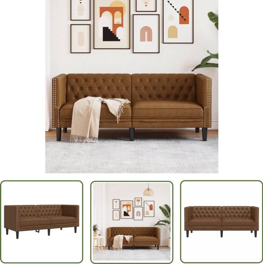 The Living Store Tweezitsbank Chesterfield-stijl kunstsuède bruin Twee Persoonsbank Chesterfield Bank Bruine Bank Lederlook Bank Salontafel