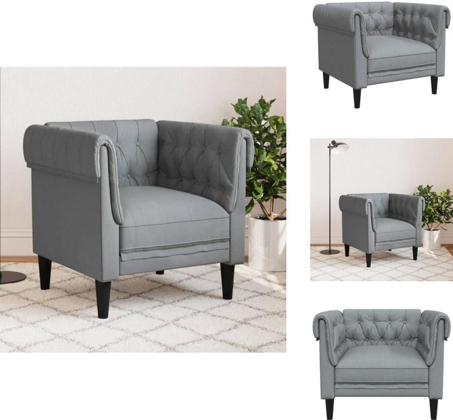 VidaXL Chesterfield Fauteuil Chesterfield Fauteuils Relaxfauteuil Leunstoel Fauteuil Chesterfield-stijl stof lichtgrijs