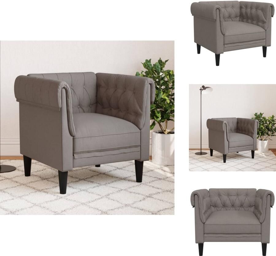 VidaXL Fauteuil Chesterfield-stijl Taupe Stof Chesterfield Fauteuil Fauteuils Lounge Stoel Vintage Stoel Designstoel