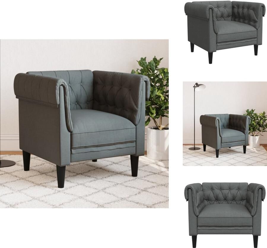 The Living Store Fauteuil Chesterfield-stijl stof donkergrijs Chesterfield Fauteuil Fauteuils Lounge Stoel Designstoel Donkere Kleuren - Foto 2