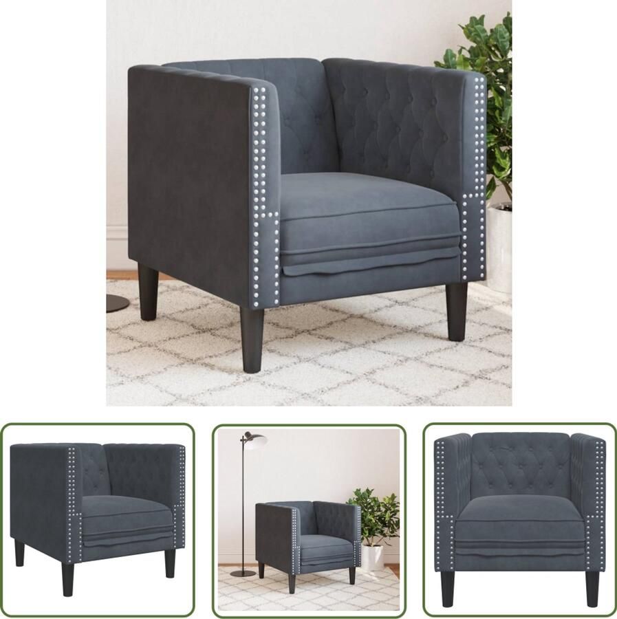 VidaXL Fauteuil Chesterfield-stijl fluweel donkergrijs Fauteuil Chesterfield Fluweel Donker Grijs Lounge