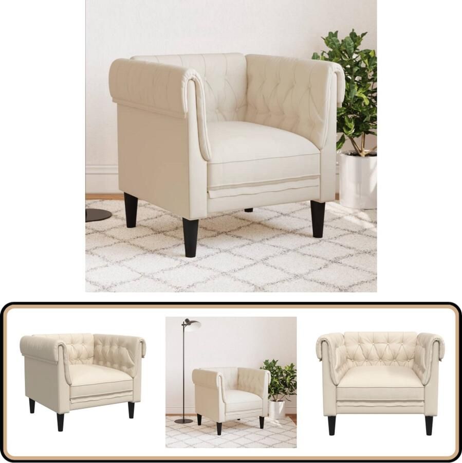 VidaXL Chesterfield Fauteuil in Linnen Stijl Fauteuil Chesterfield Stoel Lounge Stoel Designstoel Vintage Stoel