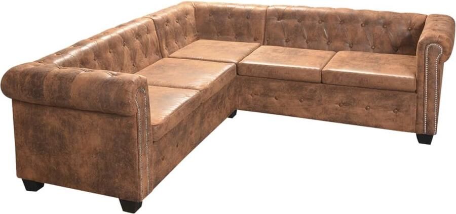 VidaXL Chesterfield hoekbank 5-zits kunstleer bruin