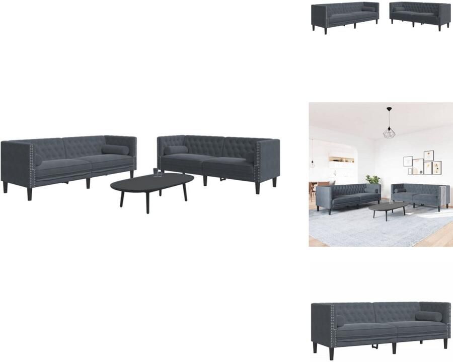 VidaXL Chesterfield Loungeset Chesterfield Loungesets Chesterfield Bank Loungeset 2-delige Loungeset Chesterfield en bolsters fluweel donkergrijs