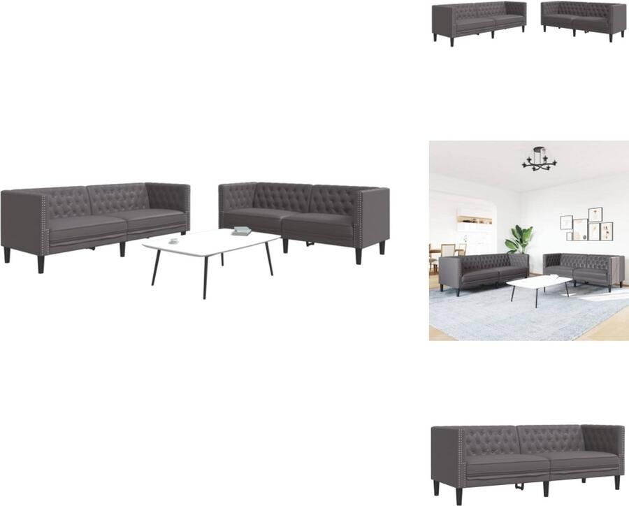 VidaXL Chesterfield Loungeset Chesterfield Loungesets Chesterfield Bank Loungeset 2-delige Loungeset Chesterfield-stijl kunstleer grijs