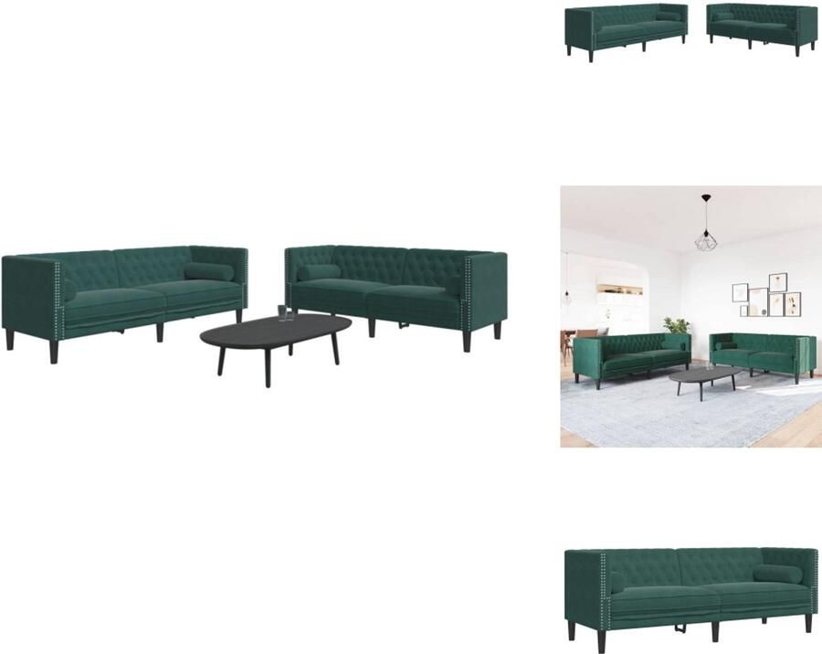 VidaXL Chesterfield Loungeset Chesterfield Loungesets Chesterfield Bank Loungeset 2-delige Loungeset Chesterfield en bolsters fluweel donkergroen