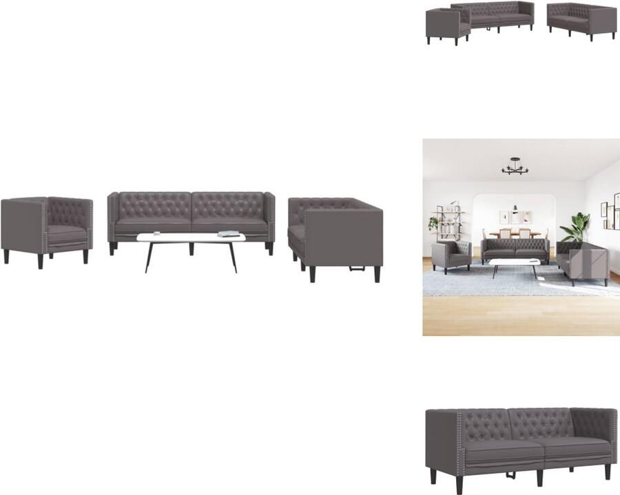 VidaXL Chesterfield Loungeset Chesterfield Loungesets Chesterfield Bank Loungeset 3-delige Loungeset Chesterfield-stijl kunstleer grijs