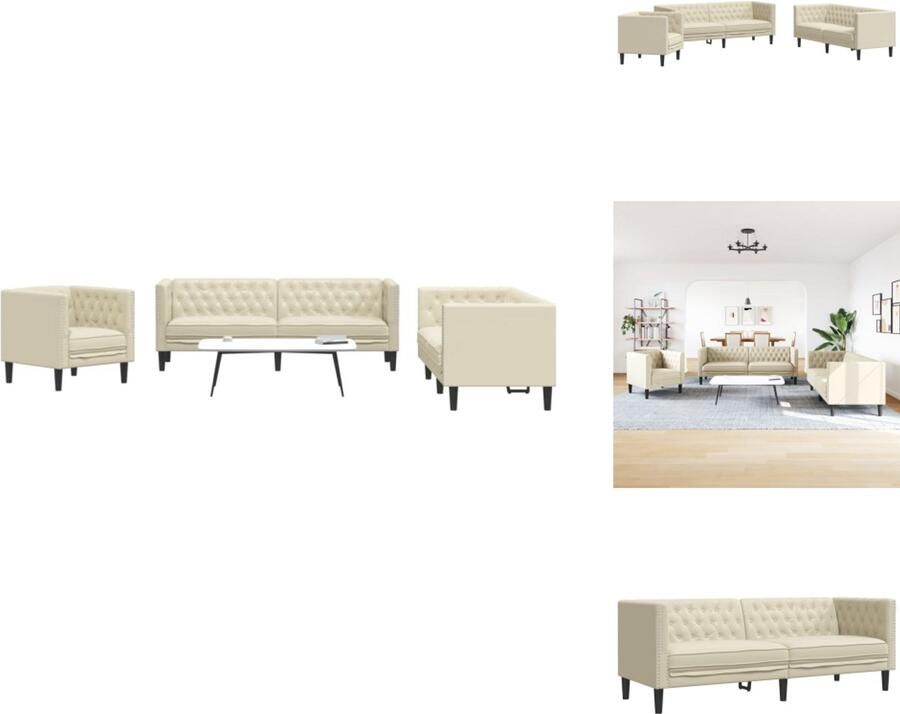 VidaXL Chesterfield Loungeset Chesterfield Loungesets Chesterfield Bank Loungeset 3-delige Loungeset Chesterfield-stijl kunstleer crèmekleurig