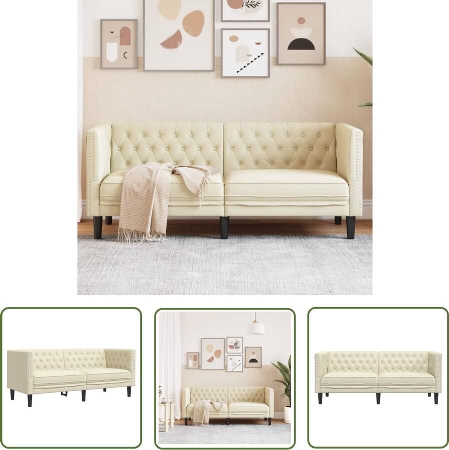 VidaXL Chesterfield Tweezitsbank Chesterfield-stijl kunstleer crèmekleurig Lederlook Salontafel Livingroom Decoratie